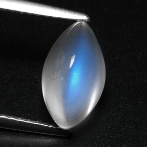 2.77캐럿 천연 블루 화이트 레인보우 문스톤, 투명한, 10.9×6.3 mm, 투명/반투명