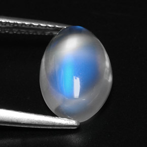2.88캐럿 천연 블루 화이트 레인보우 문스톤, 타원형 컷, 12×7.7 mm, 투명한
