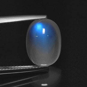 5.09캐럿 천연 블루 화이트 레인보우 문스톤, 타원형 컷, 투명한