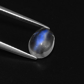 1.85캐럿 천연 블루 화이트 레인보우 문스톤, 타원형 컷, 9×6.7 mm, 투명한