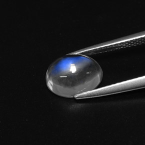1.85캐럿 천연 블루 화이트 레인보우 문스톤, 타원형 컷, 9×6.7 mm, 투명한