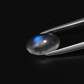 1.50캐럿 천연 블루 화이트 레인보우 문스톤, 타원형 컷, 9.3×5.8 mm, 투명한