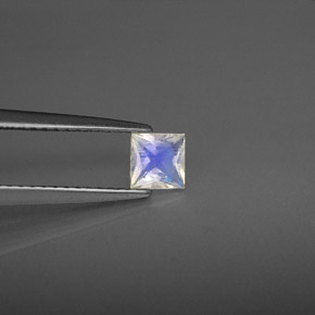 0.30캐럿 천연 블루 화이트 레인보우 문스톤, 스퀘어, 4.1×4.1 mm, VS