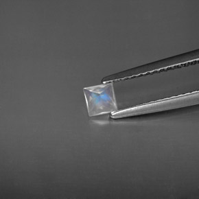 0.19캐럿 천연 블루 화이트 레인보우 문스톤, 스퀘어, 3.5×3.4 mm, VS