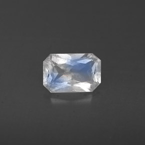 0.47캐럿 천연 블루 화이트 레인보우 문스톤, 에메랄드 컷, 6.1×4.1 mm, VS