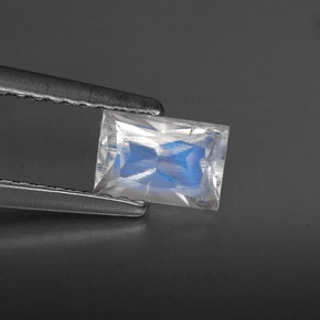 0.55캐럿 천연 블루 화이트 레인보우 문스톤, 바게트, 6.1×4.1 mm, VS