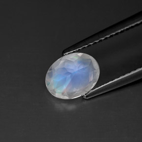 0.92캐럿 천연 블루 화이트 레인보우 문스톤, 타원형 컷, 7.6×5.9 mm, VS
