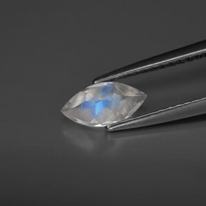 0.55캐럿 천연 블루 화이트 레인보우 문스톤, 투명한, 8×4 mm, 투명/반투명
