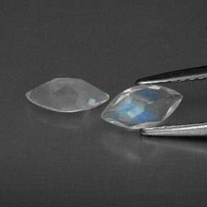 캐럿 천연 블루 화이트 레인보우 문스톤 보석, 투명한, 7.9×4 mm, 투명/반투명