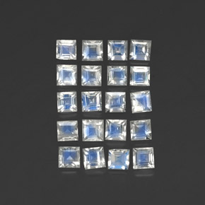 캐럿 천연 블루 화이트 레인보우 문스톤 보석, 스퀘어, 3×3 mm, 투명한