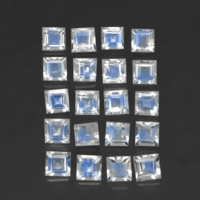 캐럿 천연 블루 화이트 레인보우 문스톤 보석, 스퀘어, 3×3 mm, 투명한