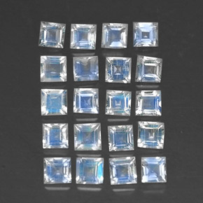 캐럿 천연 블루 화이트 레인보우 문스톤 보석, 스퀘어, 3.1×3 mm, 투명한