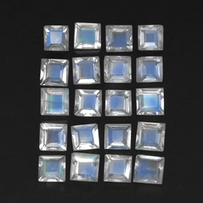 2.51캐럿 천연 푸르스름한 화이트 레인보우 문스톤 보석, 스퀘어, 3×3 mm, 투명한