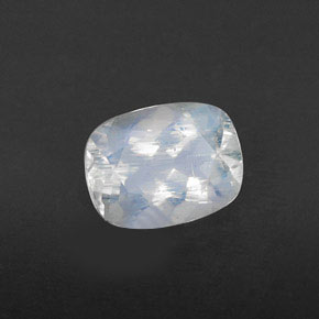 1.07캐럿 천연 블루 화이트 레인보우 문스톤, 쿠션 컷, 7.6×5.8 mm, 투명한