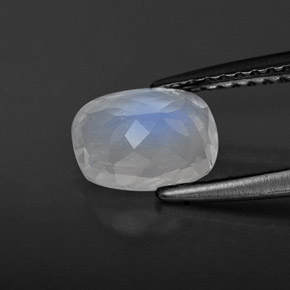 1.07캐럿 천연 블루 화이트 레인보우 문스톤, 쿠션 컷, 7.6×5.8 mm, 투명한