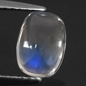 0.90캐럿 천연 블루 화이트 레인보우 문스톤, 쿠션 컷, 7.5×5.9 mm, 투명한