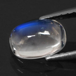 0.90캐럿 천연 블루 화이트 레인보우 문스톤, 쿠션 컷, 7.5×5.9 mm, 투명한
