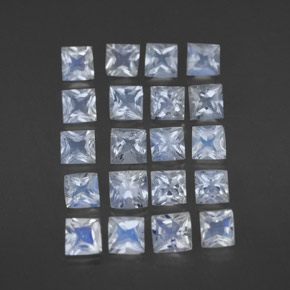 2.51캐럿 천연 푸르스름한 화이트 레인보우 문스톤 보석, 스퀘어, 3×3 mm, 투명한