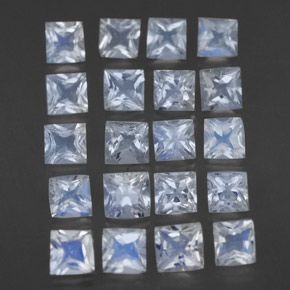 2.51캐럿 천연 푸르스름한 화이트 레인보우 문스톤 보석, 스퀘어, 3×3 mm, 투명한