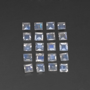 2.13캐럿 천연 블루 화이트 레인보우 문스톤 보석, 스퀘어, 3×3 mm, 투명한