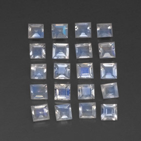2.13캐럿 천연 블루 화이트 레인보우 문스톤 보석, 스퀘어, 3×3 mm, 투명한