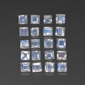 2.11캐럿 천연 블루 화이트 레인보우 문스톤 보석, 스퀘어, 2.9×2.8 mm, 투명한