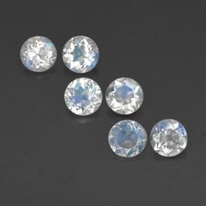 캐럿 천연 블루 화이트 레인보우 문스톤 보석, 라운드 컷, 4.95 mm, 투명한