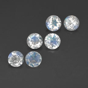 캐럿 천연 블루 화이트 레인보우 문스톤 보석, 라운드 컷, 4.95 mm, 투명한