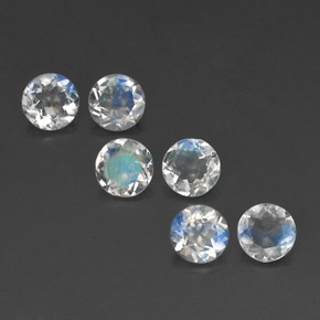 캐럿 천연 블루 화이트 레인보우 문스톤 보석, 라운드 컷, 4.94 mm, 투명한