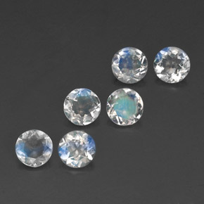 캐럿 천연 블루 화이트 레인보우 문스톤 보석, 라운드 컷, 4.94 mm, 투명한