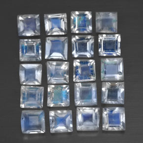 2.03캐럿 천연 블루 화이트 레인보우 문스톤 보석, 스퀘어, 2.9×2.9 mm, 투명한