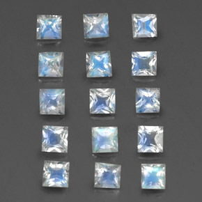 캐럿 천연 블루 화이트 레인보우 문스톤 보석, 스퀘어, 3.1×3.1 mm, 투명한