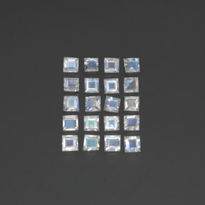 2.28캐럿 천연 블루 화이트 레인보우 문스톤 보석, 스퀘어, 3×3 mm, 투명한