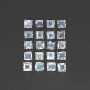2.28캐럿 천연 블루 화이트 레인보우 문스톤 보석, 스퀘어, 3×3 mm, 투명한