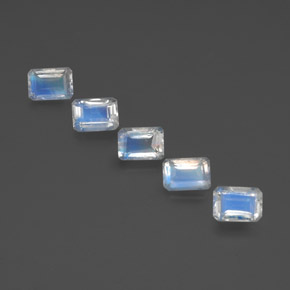 캐럿 천연 푸르스름한 화이트 레인보우 문스톤 보석, 에메랄드 컷, 7×5 mm, 투명한