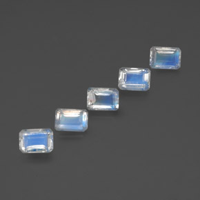 캐럿 천연 푸르스름한 화이트 레인보우 문스톤 보석, 에메랄드 컷, 7×5 mm, 투명한