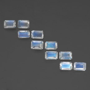 캐럿 천연 푸르스름한 화이트 레인보우 문스톤 보석, 에메랄드 컷, 6×4 mm, 투명한