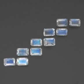 캐럿 천연 푸르스름한 화이트 레인보우 문스톤 보석, 에메랄드 컷, 6×4 mm, 투명한