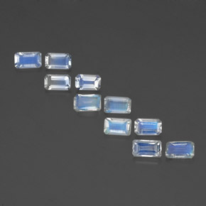 캐럿 천연 푸르스름한 화이트 레인보우 문스톤 보석, 에메랄드 컷, 5.1×3 mm, 투명한