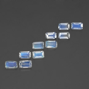 캐럿 천연 푸르스름한 화이트 레인보우 문스톤 보석, 에메랄드 컷, 5.1×3 mm, 투명한