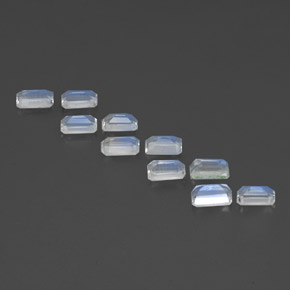 캐럿 천연 푸르스름한 화이트 레인보우 문스톤 보석, 에메랄드 컷, 5.1×3 mm, 투명한