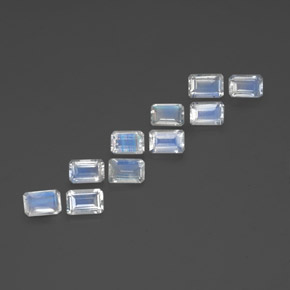 캐럿 천연 푸르스름한 화이트 레인보우 문스톤 보석, 에메랄드 컷, 6×4 mm, 투명한