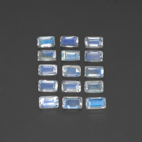 캐럿 천연 푸르스름한 화이트 레인보우 문스톤 보석, 에메랄드 컷, 5×3.2 mm, 투명한