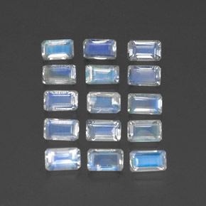 캐럿 천연 푸르스름한 화이트 레인보우 문스톤 보석, 에메랄드 컷, 5×3.2 mm, 투명한