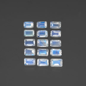 캐럿 천연 푸르스름한 화이트 레인보우 문스톤 보석, 에메랄드 컷, 5.9×4 mm, 투명한