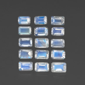 캐럿 천연 푸르스름한 화이트 레인보우 문스톤 보석, 에메랄드 컷, 5.9×4 mm, 투명한