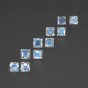 3.69캐럿 천연 화이트 블루 레인보우 문스톤 보석, 스퀘어, 4.1×4.1 mm, 투명한