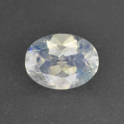 0.92캐럿 천연 푸르스름한 화이트 레인보우 문스톤, 타원형 컷, 7.7×5.8 mm, 투명한