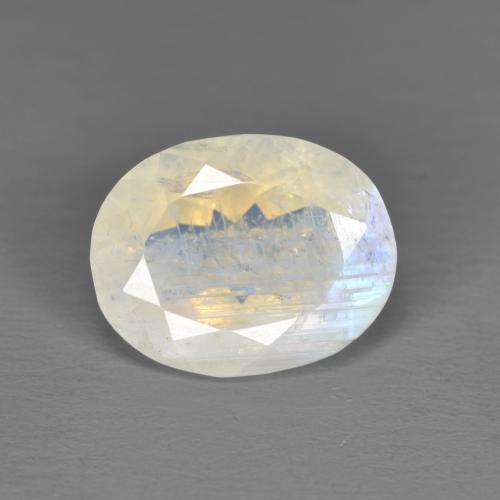 2.25캐럿 천연 푸르스름한 화이트 레인보우 문스톤, 타원형 컷, 10.1×7.9 mm, 투명한
