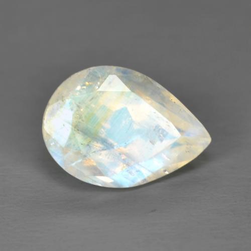 1.92캐럿 천연 푸르스름한 화이트 레인보우 문스톤, 배 모양, 10×7 mm, 투명한